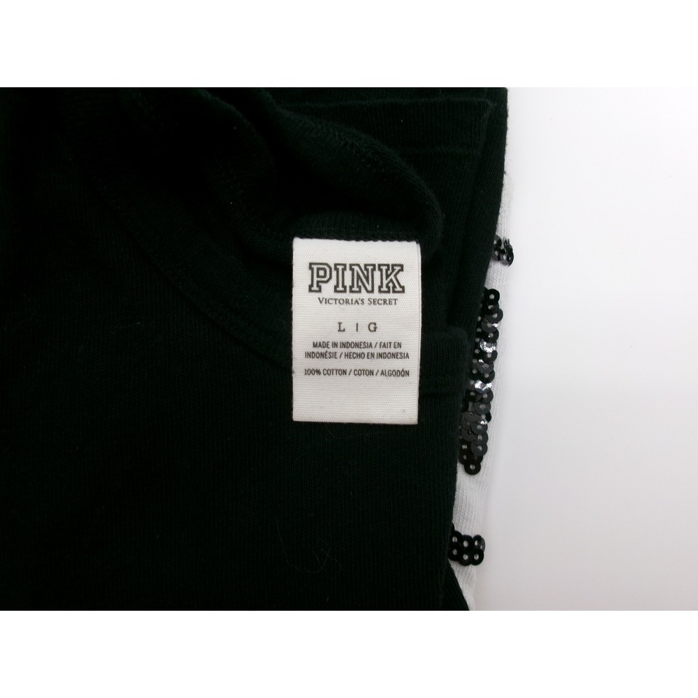 Victoria's Secret PINK Black White Colorblock Glitter Logo Long Sleeve Shirt L - Picture 13 of 15